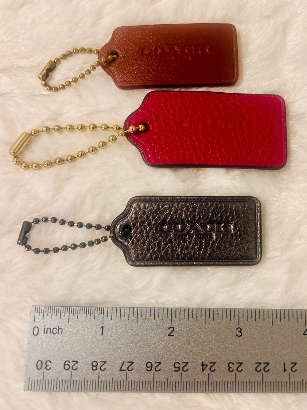 3 Coach Leather Key Hang Tags with ball & chains